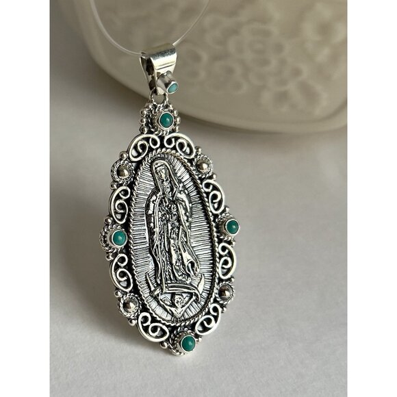 Turquoise Sterling Silver 925 Our Lady of Guadalupe Pendant - Picture 14 of 16